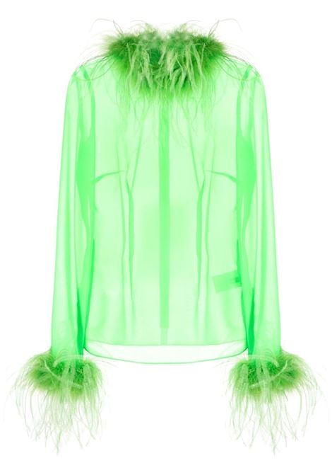 Top verde con maniche lunghe con piume-donna